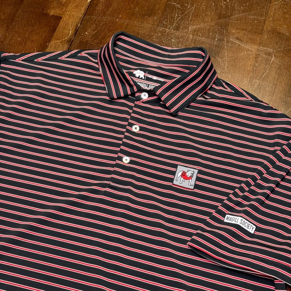 Onward Reserve Polo Shirt Mens XL Black Red Striped Magill Society Georgia UGA